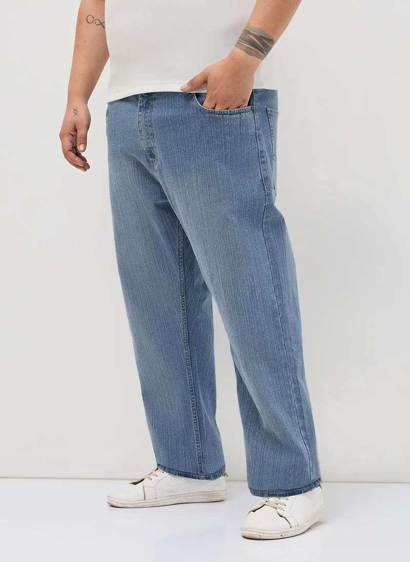 أوربانو فاشن Urbano Plus Men's Light Blue Straight Fit Washed Denim Jeans Stretchable